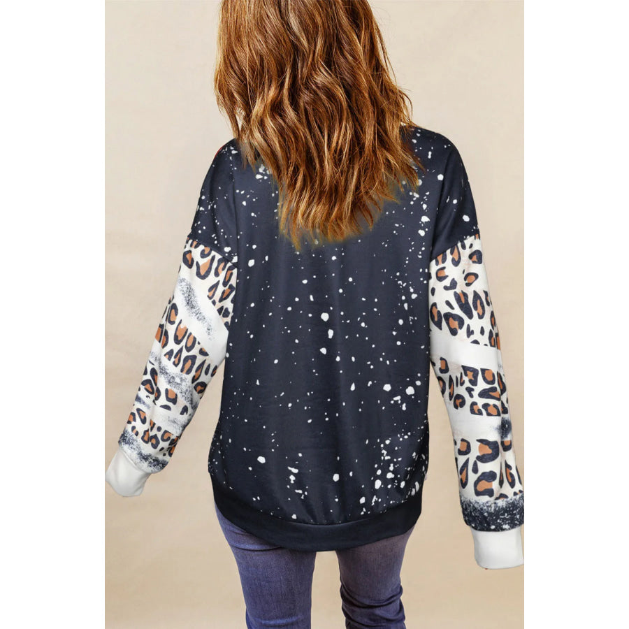 Leopard Round Neck Long Sleeve Sweatshirt Apparel and Accessories