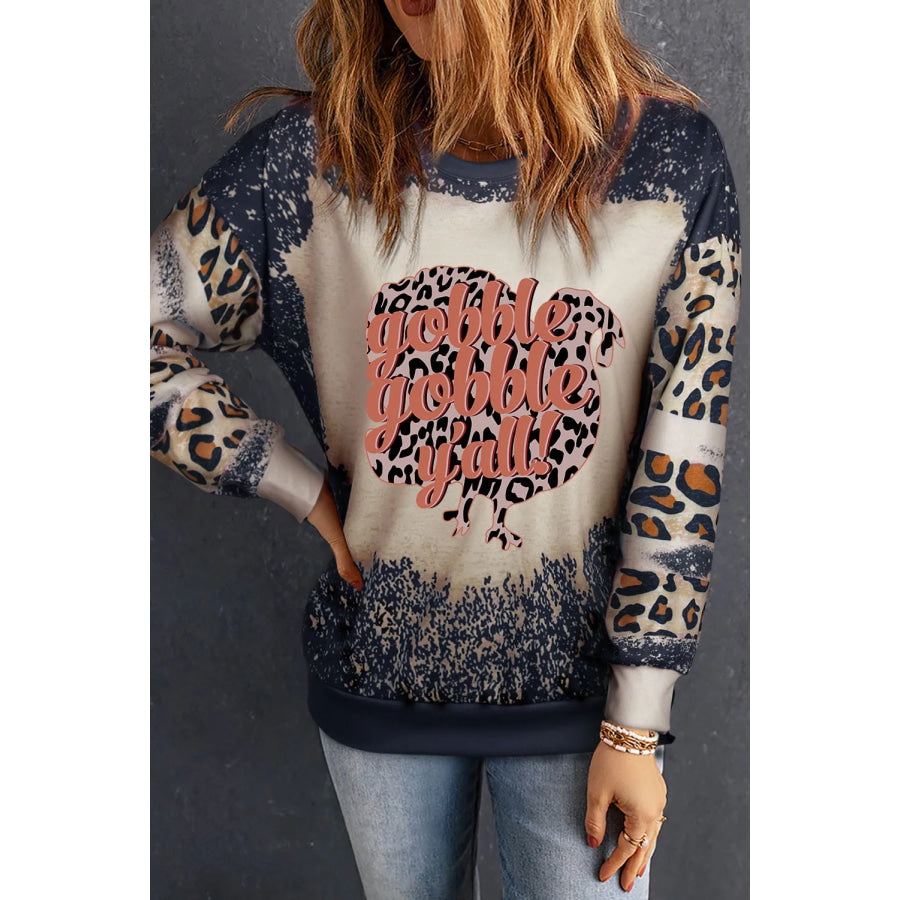 Leopard Round Neck Long Sleeve Sweatshirt Black / S Apparel and Accessories