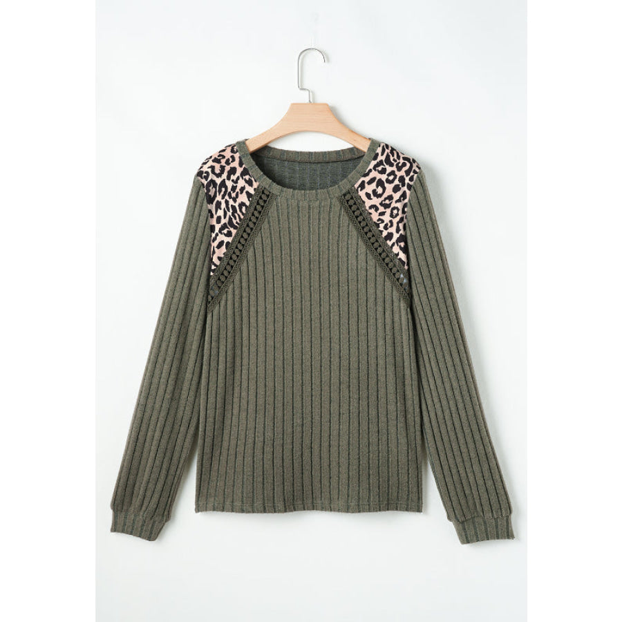 Leopard Round Neck Long Sleeve T-Shirt Apparel and Accessories