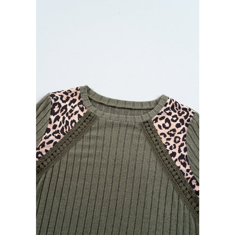 Leopard Round Neck Long Sleeve T-Shirt Apparel and Accessories