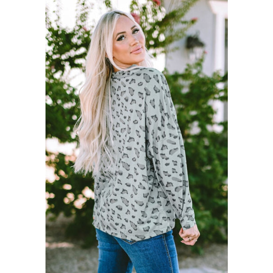 Leopard Round Neck Long Sleeve T-Shirt Apparel and Accessories