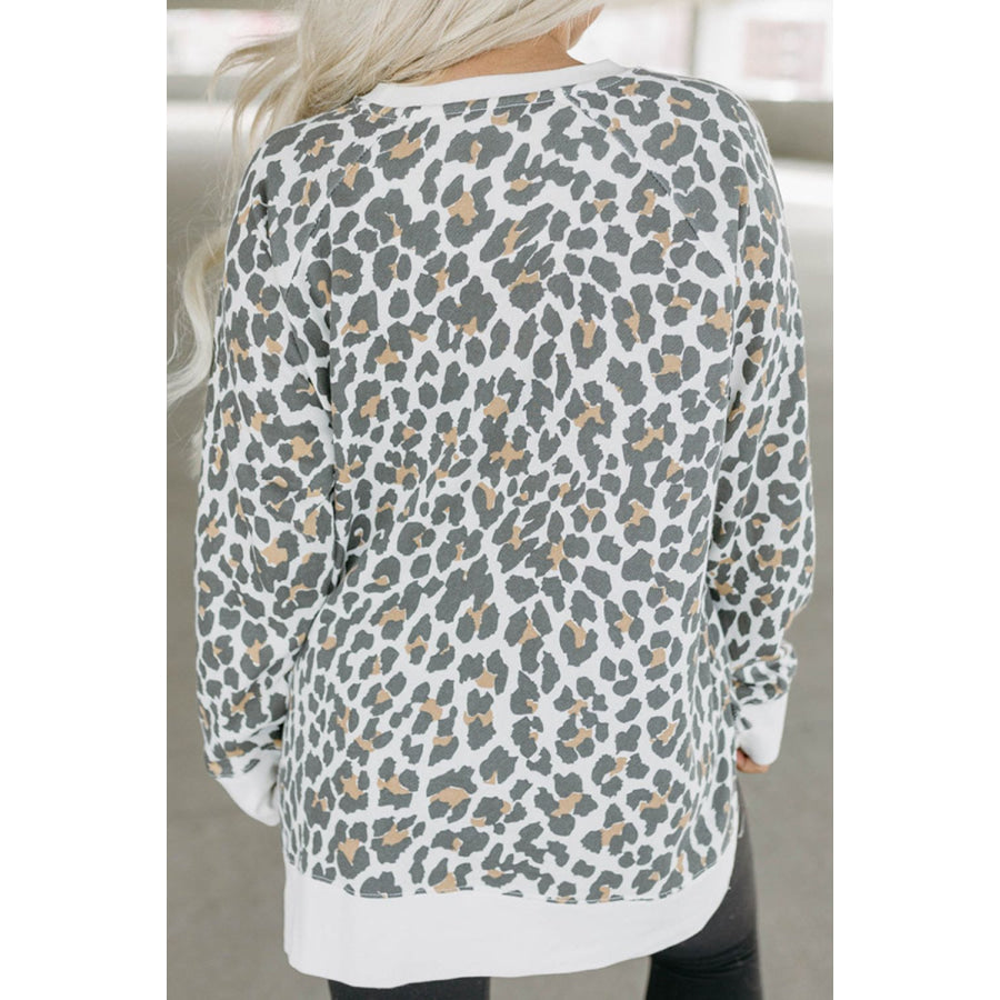 Leopard Round Neck Long Sleeve T-Shirt Leopard / S Apparel and Accessories