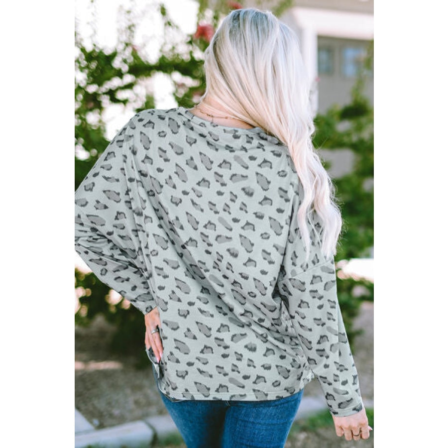 Leopard Round Neck Long Sleeve T-Shirt Apparel and Accessories