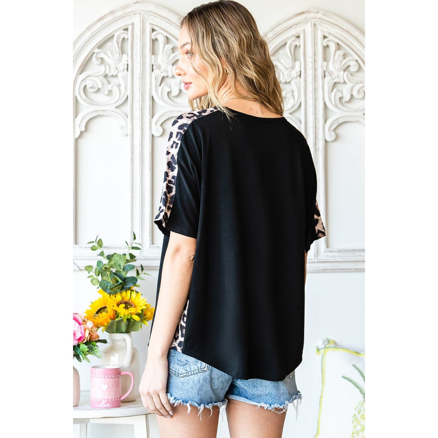 Leopard Round Neck Short Sleeve Tee Black / S