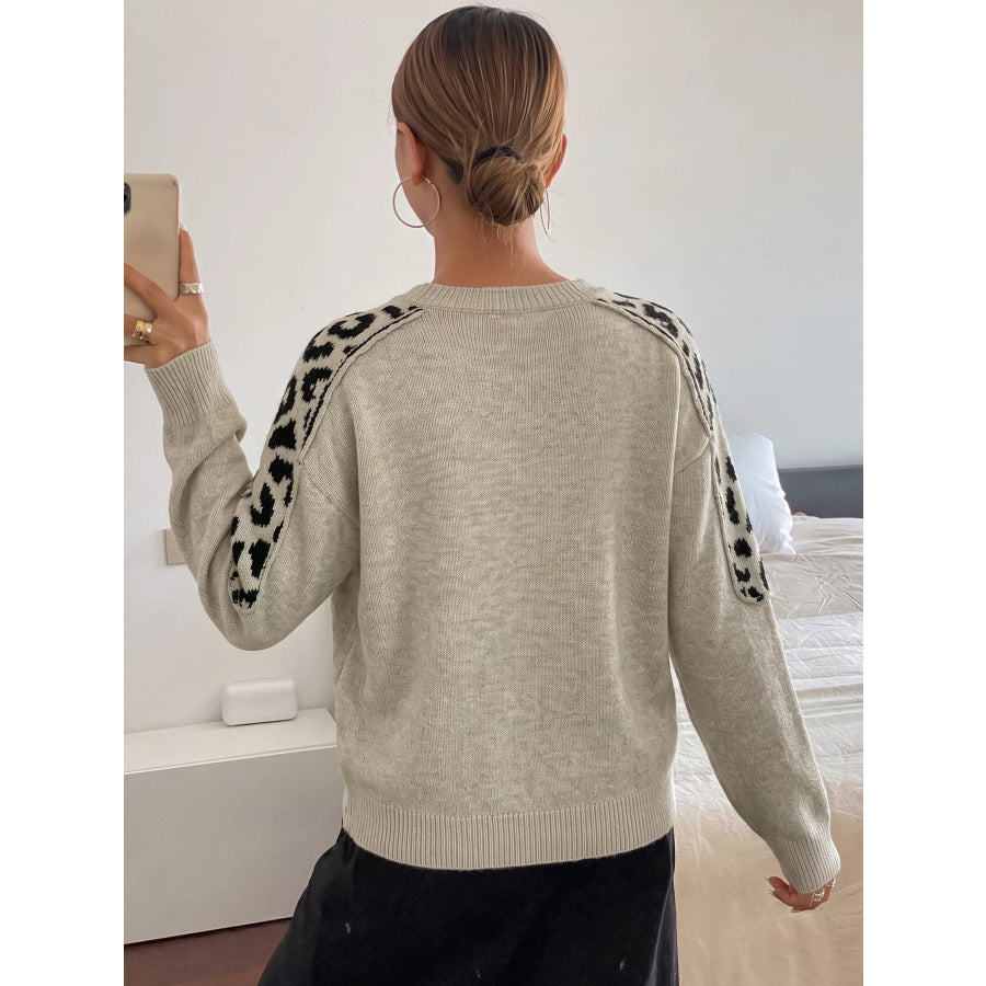 Leopard Round Neck Sweater Apparel and Accessories