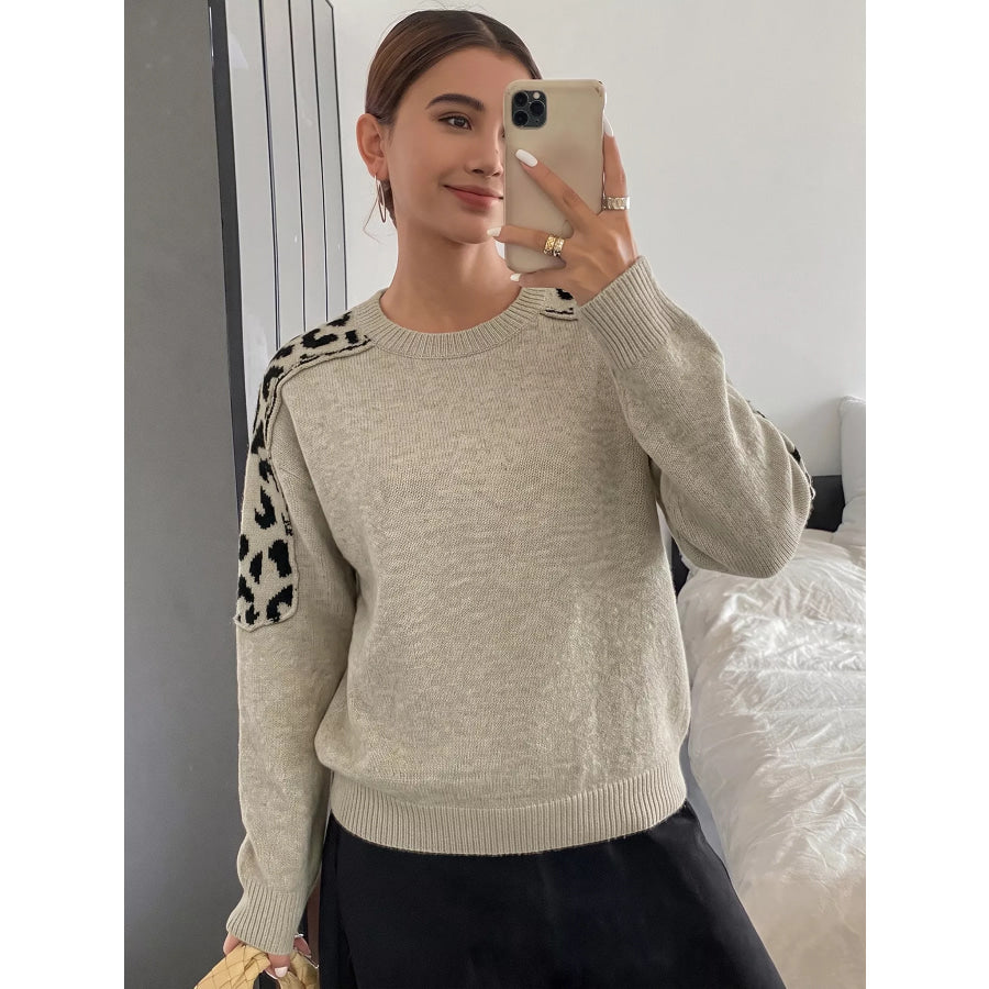 Leopard Round Neck Sweater Apparel and Accessories
