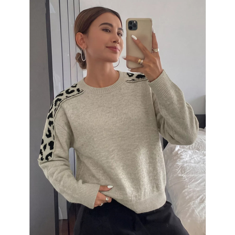 Leopard Round Neck Sweater Apparel and Accessories