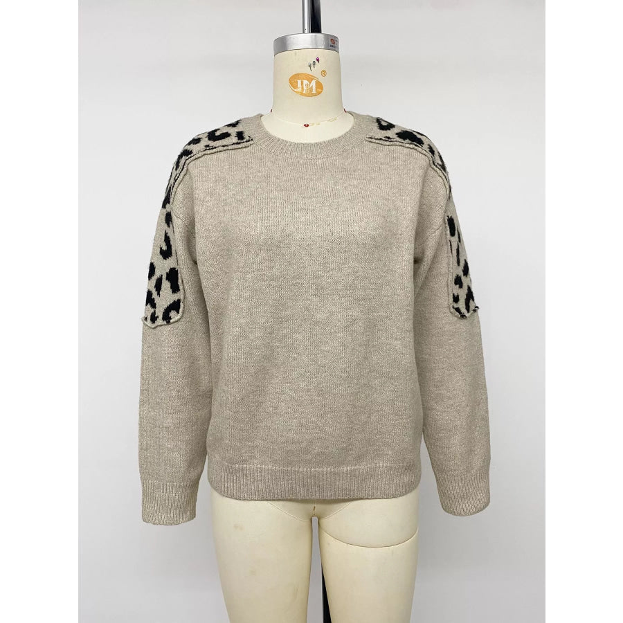 Leopard Round Neck Sweater Apparel and Accessories