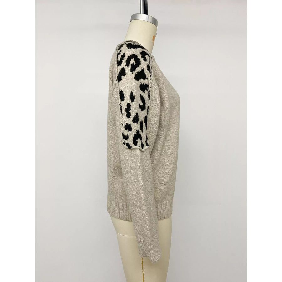 Leopard Round Neck Sweater Apparel and Accessories