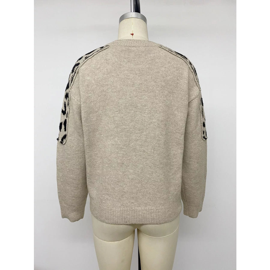 Leopard Round Neck Sweater Apparel and Accessories