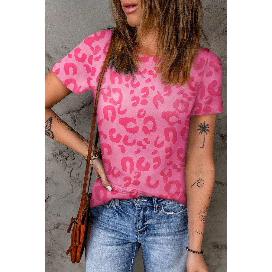 Leopard Round Neck Tee Hot Pink / S