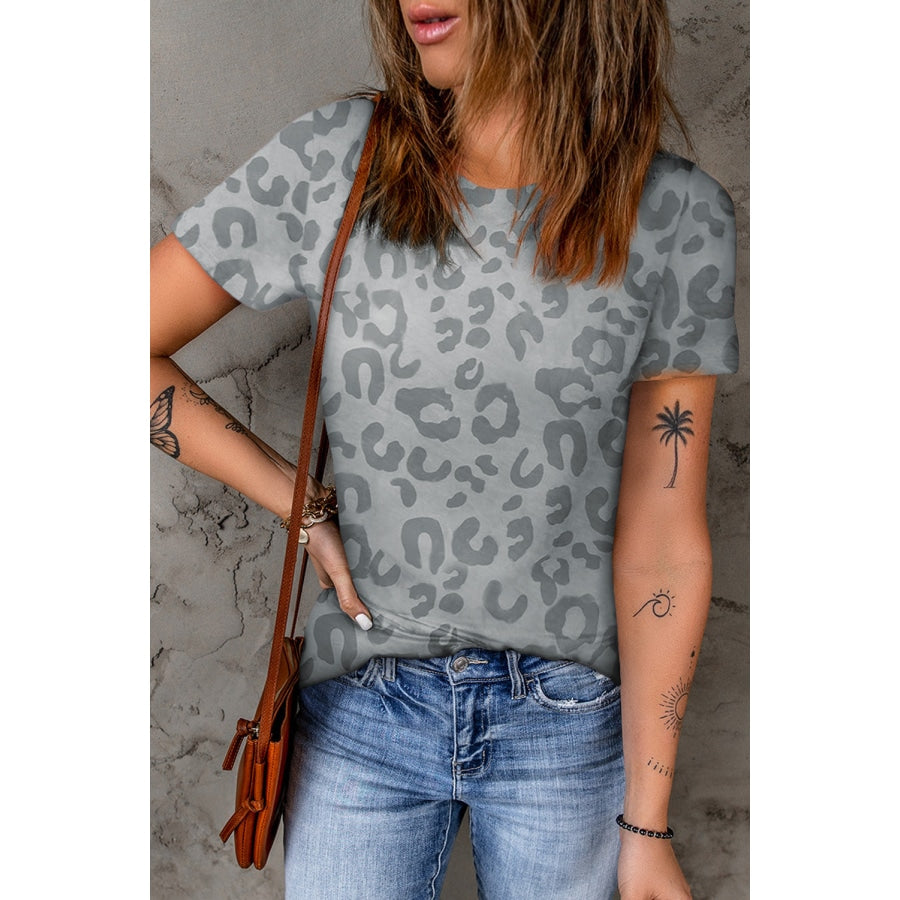 Leopard Round Neck Tee Mid Gray / S