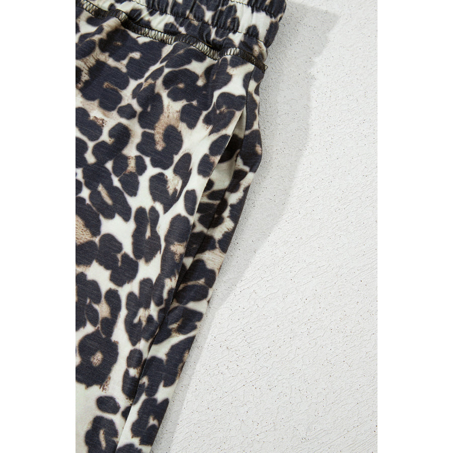 Leopard Round Neck Top and Shorts Set Apparel and Accessories