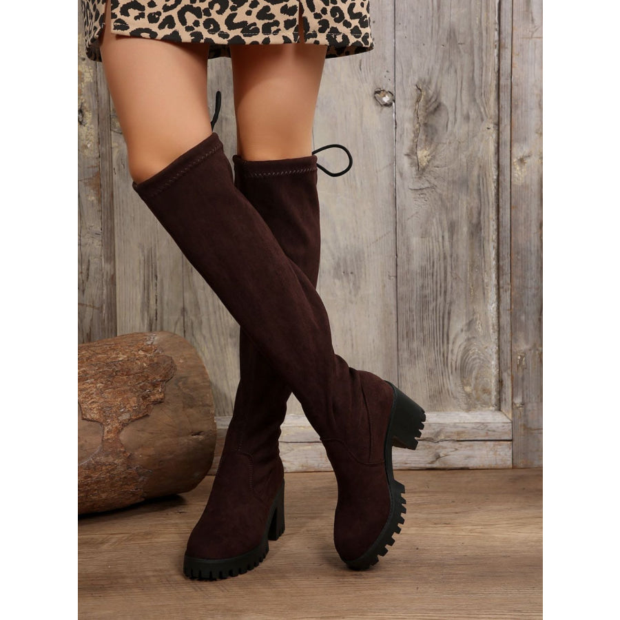 Leopard Round Toe Block Heel Boots Apparel and Accessories