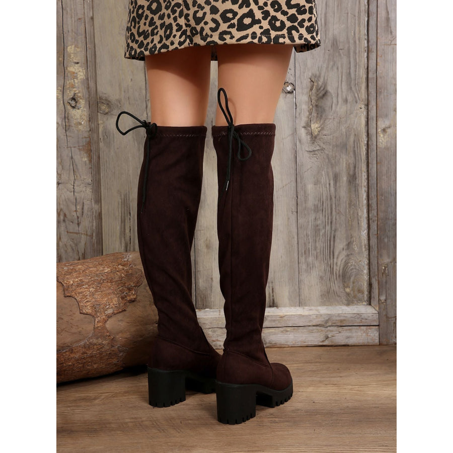 Leopard Round Toe Block Heel Boots Apparel and Accessories