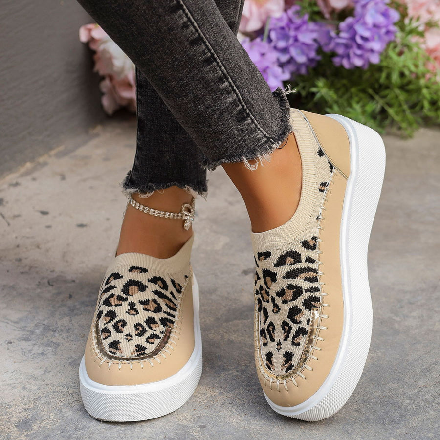 Leopard Round Toe Platform Sneakers Leopard / 36(US5) Apparel and Accessories