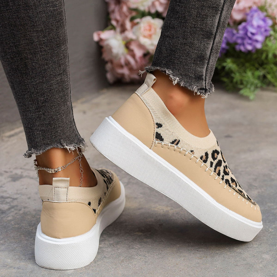 Leopard Round Toe Platform Sneakers Apparel and Accessories