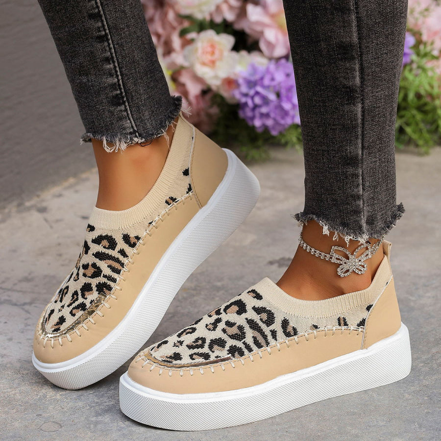 Leopard Round Toe Platform Sneakers Apparel and Accessories