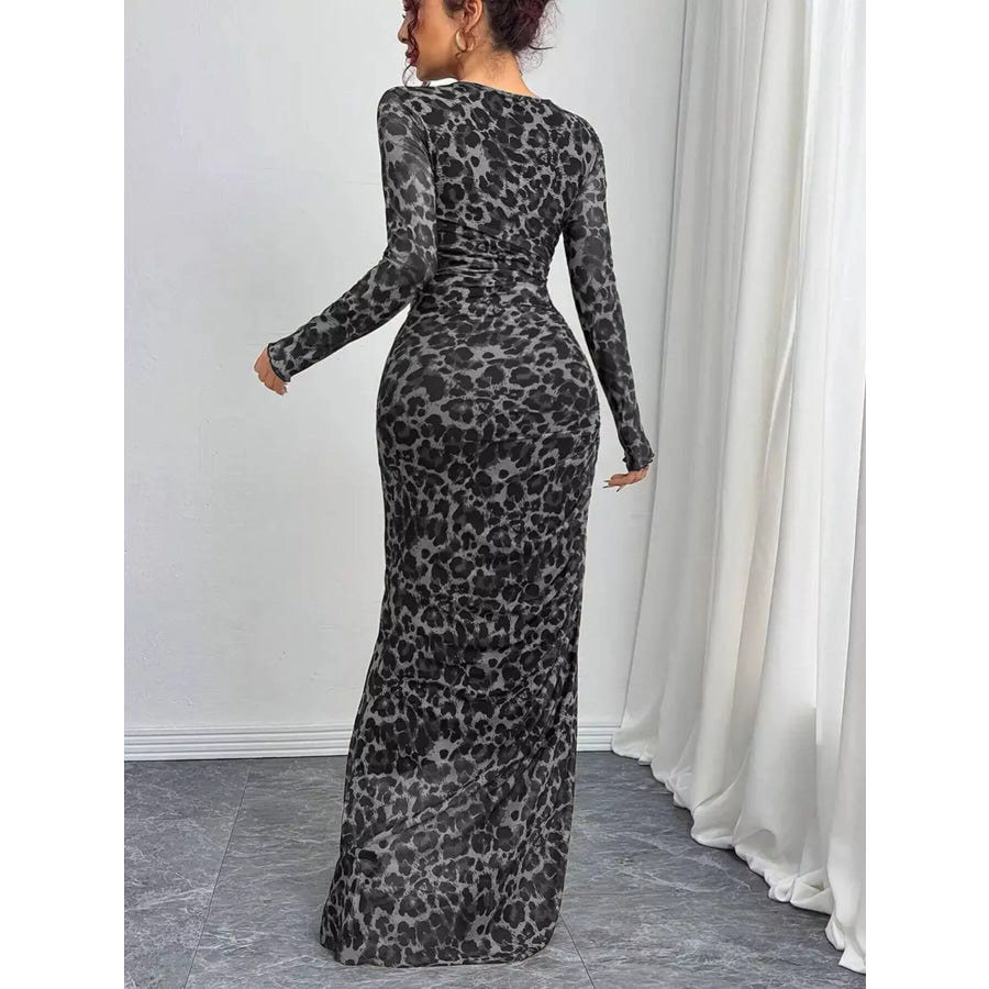 Leopard Ruched Bodycon Maxi Dress Apparel and Accessories