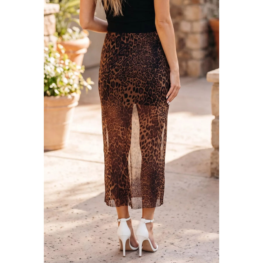 Leopard Sheer Midi Skirt Apparel and Accessories