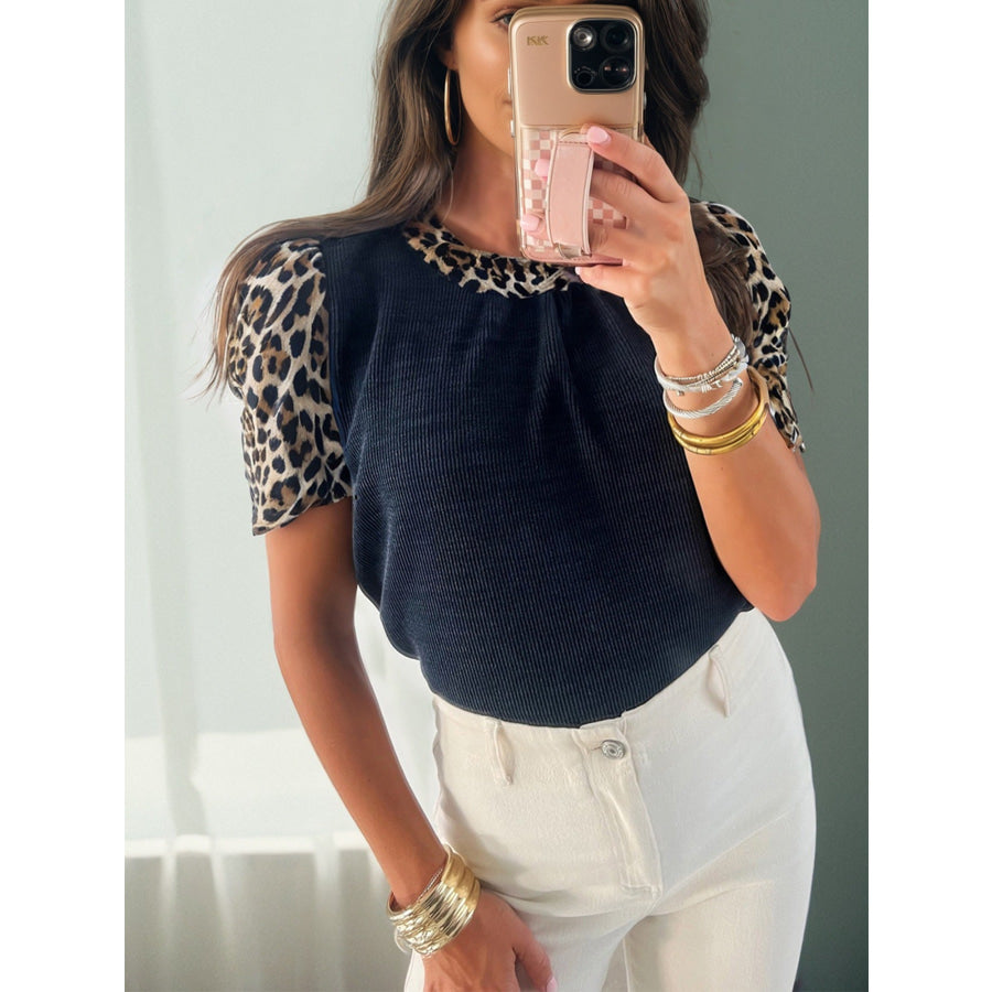 Leopard Short Sleeve Blouse Apparel and Accessories