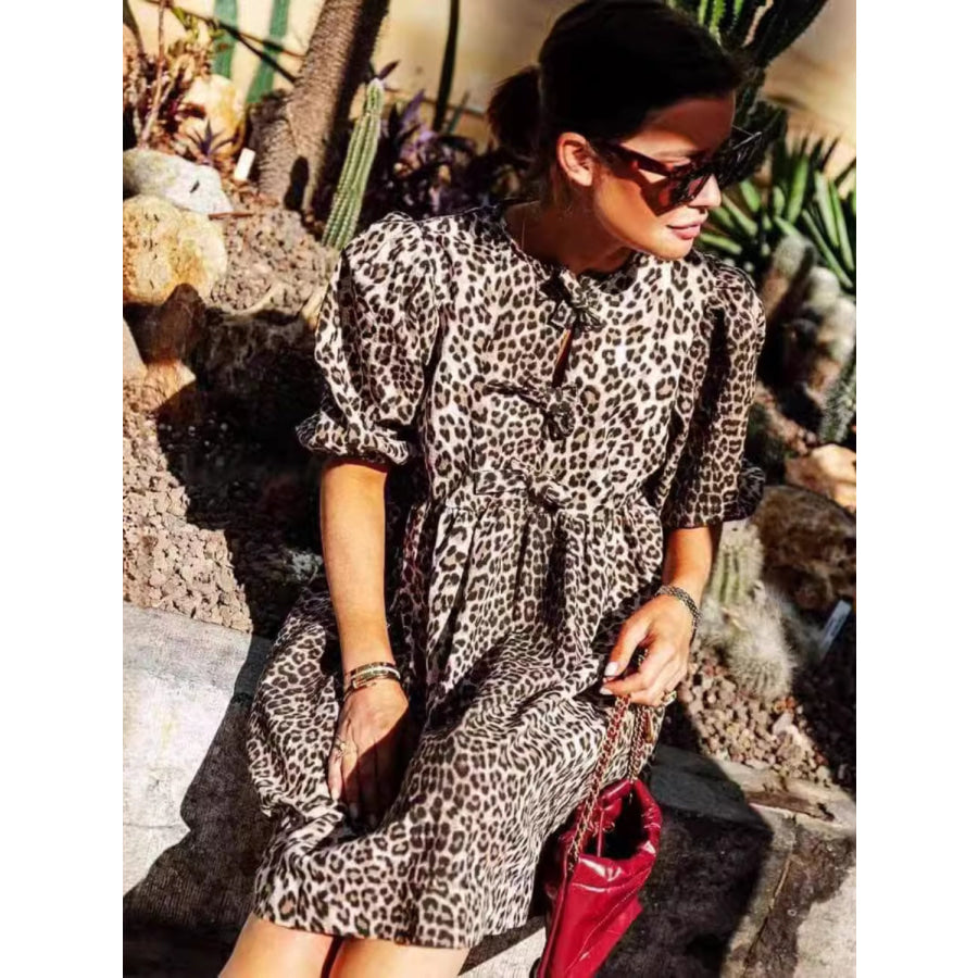 Leopard Short Sleeve Mini Dress Apparel and Accessories