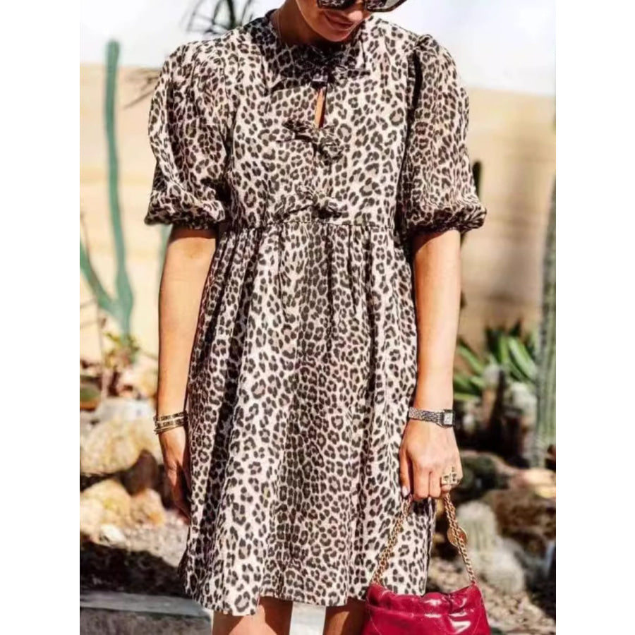 Leopard Short Sleeve Mini Dress Apparel and Accessories