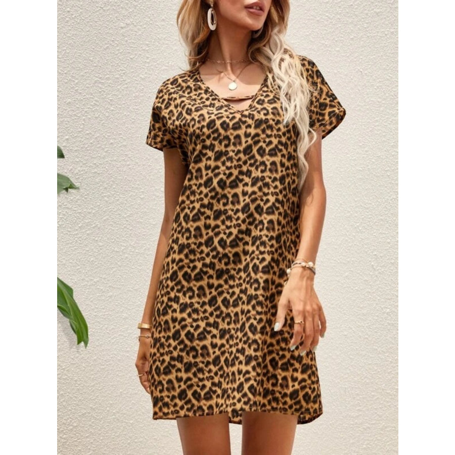 Leopard Short Sleeve Mini Dress Leopard / S Apparel and Accessories