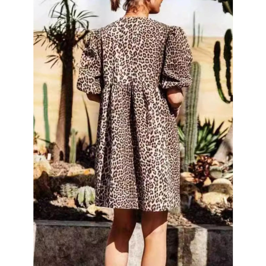 Leopard Short Sleeve Mini Dress Apparel and Accessories