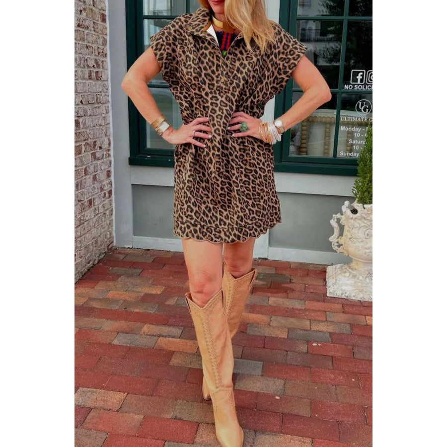 Leopard Short Sleeve Mini Dress Apparel and Accessories