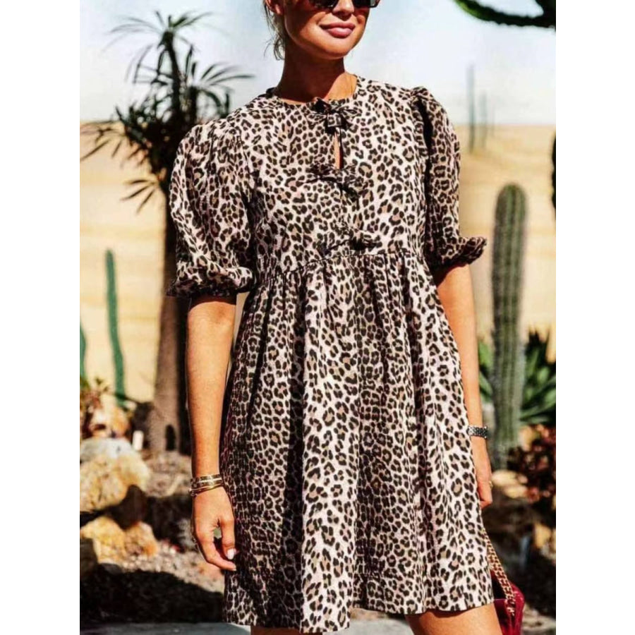 Leopard Short Sleeve Mini Dress Leopard / S Apparel and Accessories