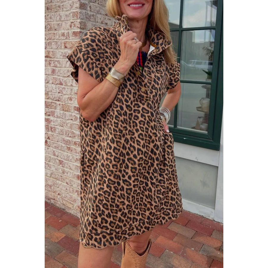 Leopard Short Sleeve Mini Dress Leopard / S Apparel and Accessories