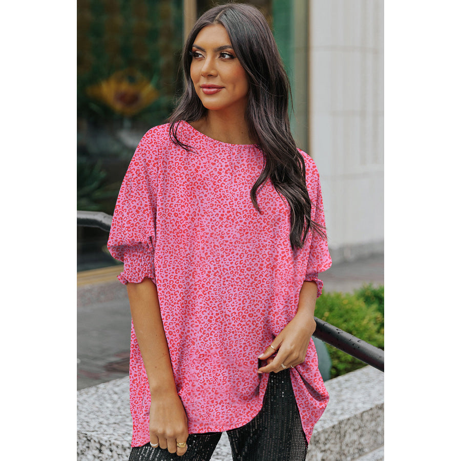 Leopard Smocked Flounce Sleeve Blouse Leopard / S