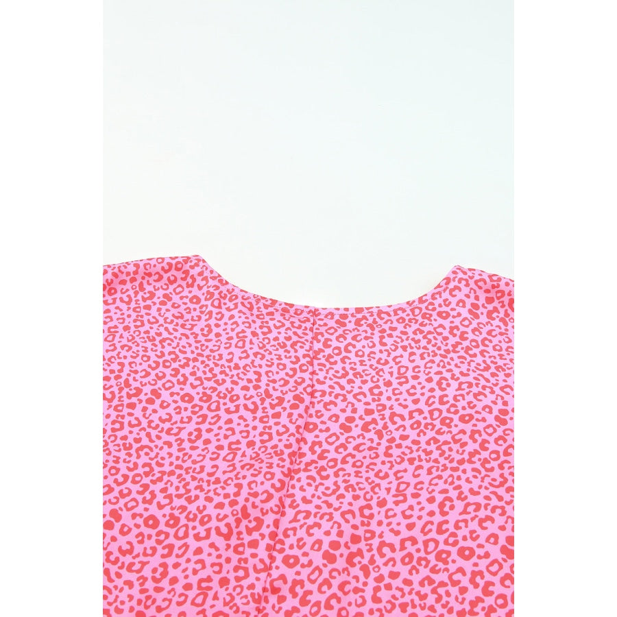 Leopard Smocked Flounce Sleeve Blouse