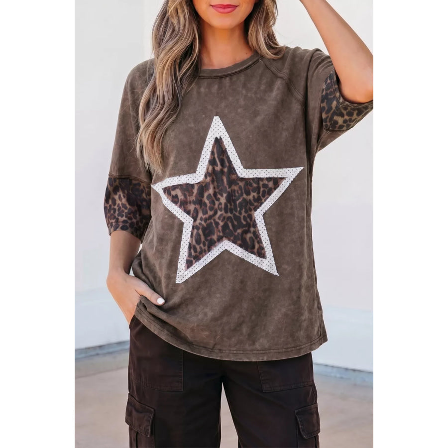 Leopard Star Patch T-Shirt Apparel and Accessories