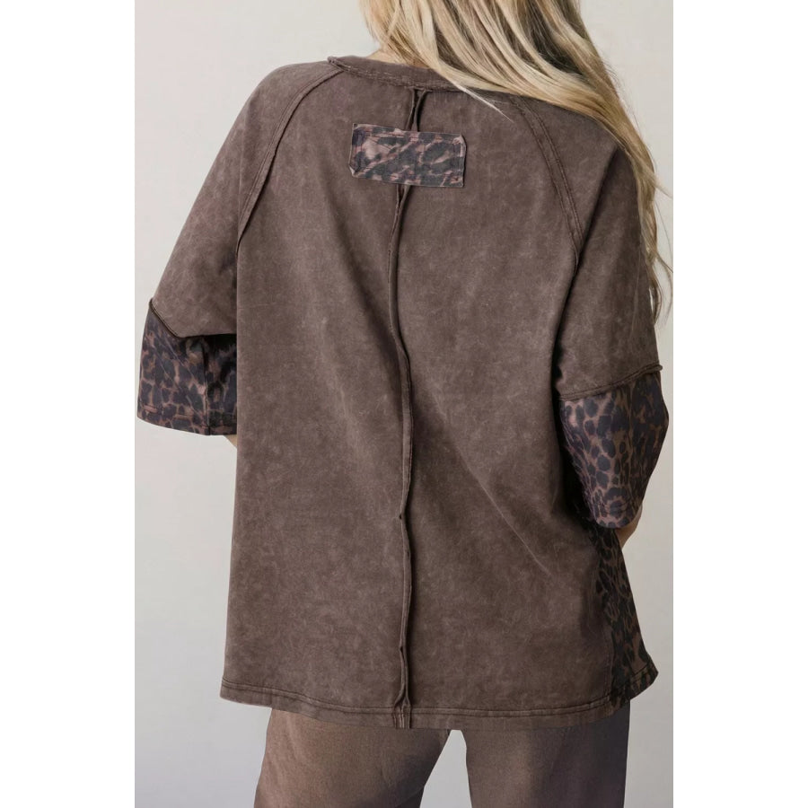 Leopard Star Patch T-Shirt Coffee Brown / S Apparel and Accessories
