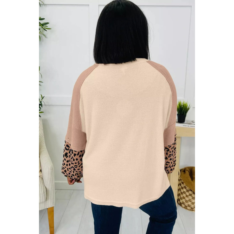 Leopard Star Patchwork Round Neck Sweatshirt Taupe / S Apparel and Accessories
