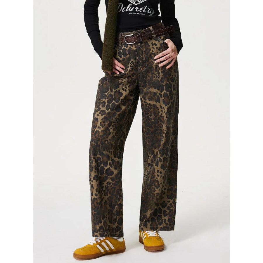 Leopard Straight Jeans with Pockets Leopard / XS Apparel and Accessories