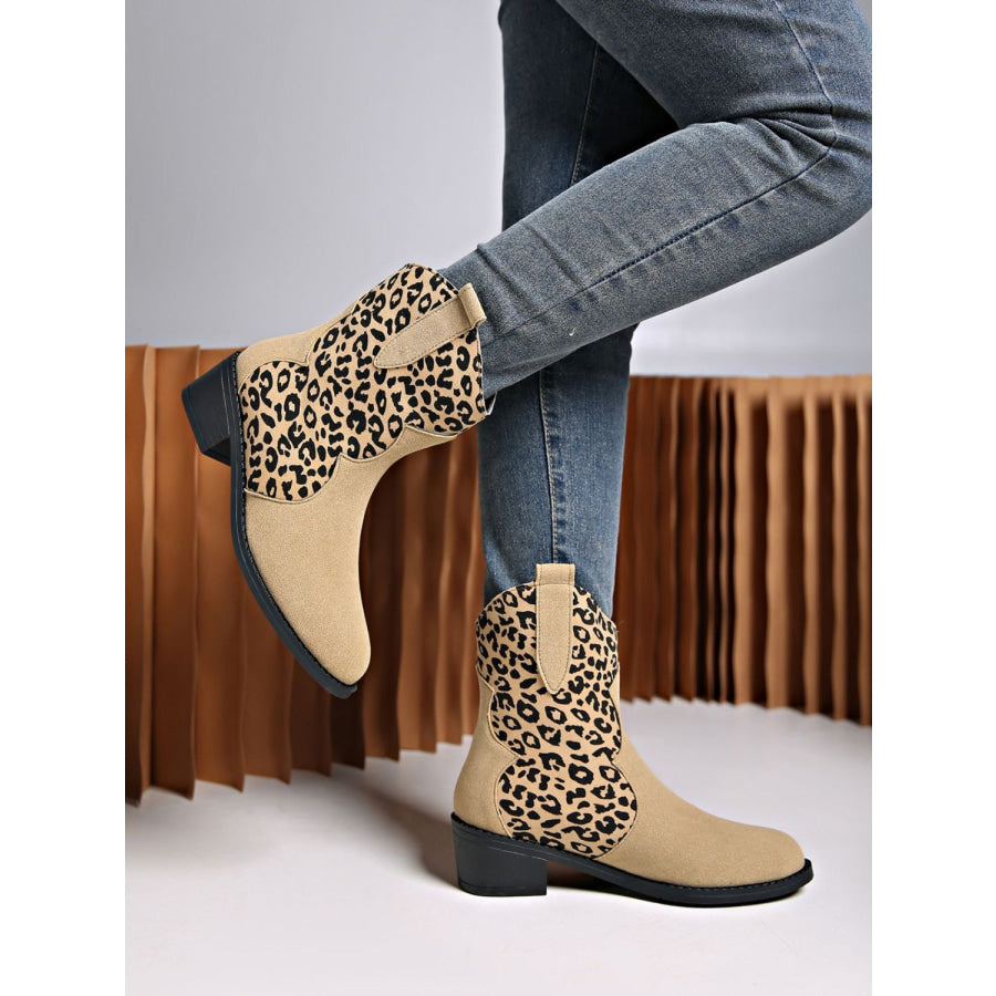 Leopard Suede Block Heel Boots Apparel and Accessories