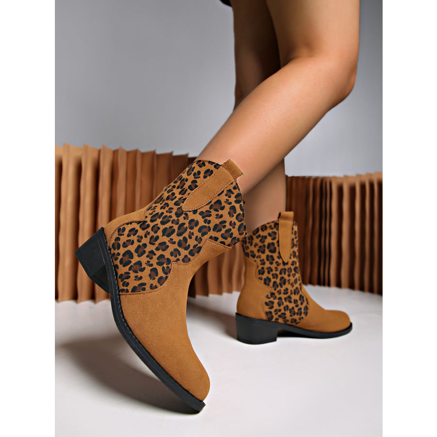 Leopard Suede Block Heel Boots Apparel and Accessories