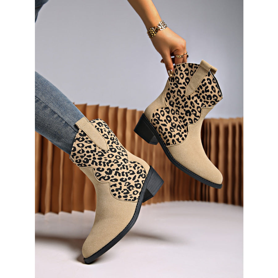 Leopard Suede Block Heel Boots Apparel and Accessories