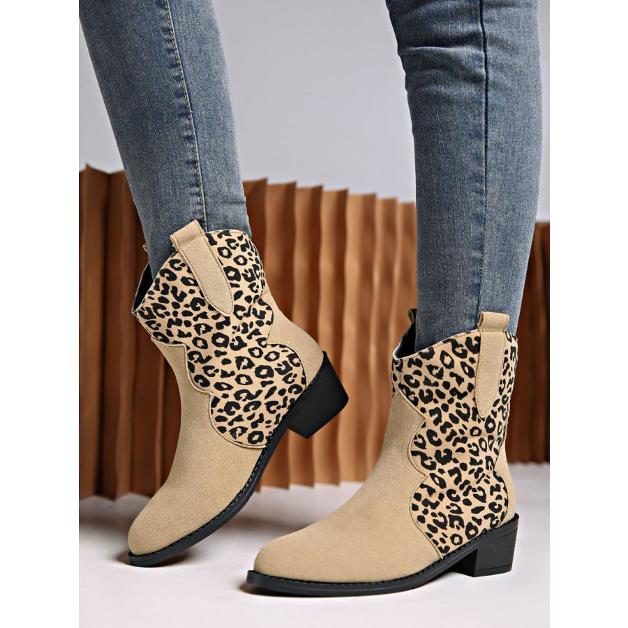 Leopard Suede Block Heel Boots Apparel and Accessories