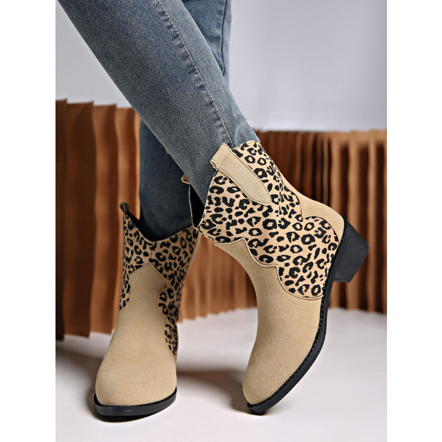 Leopard Suede Block Heel Boots Khaki / 35(US4) Apparel and Accessories