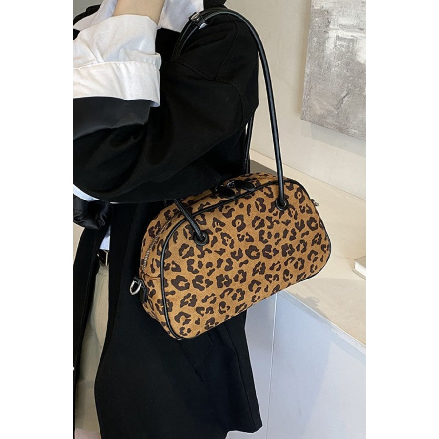 Leopard Suede Medium Shoulder Bag Caramel / One Size Apparel and Accessories