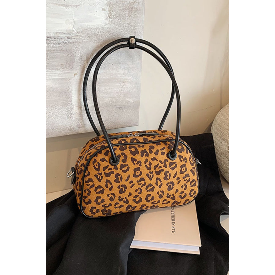 Leopard Suede Medium Shoulder Bag Caramel / One Size Apparel and Accessories