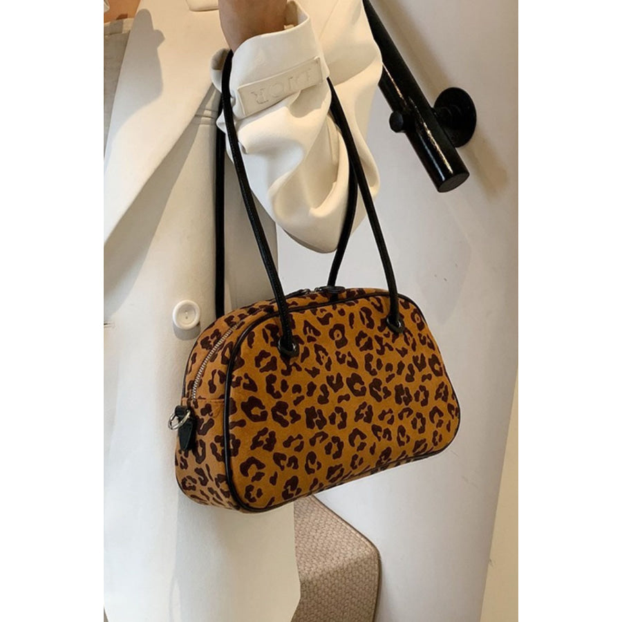 Leopard Suede Medium Shoulder Bag Caramel / One Size Apparel and Accessories