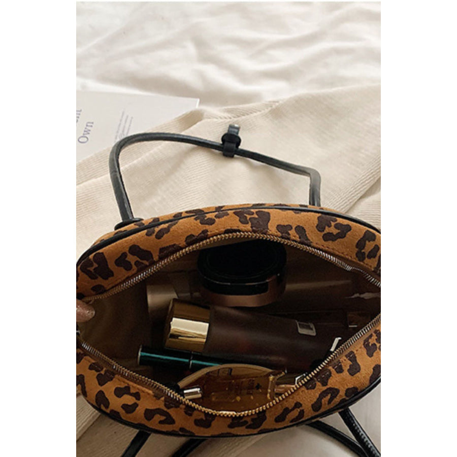 Leopard Suede Medium Shoulder Bag Caramel / One Size Apparel and Accessories