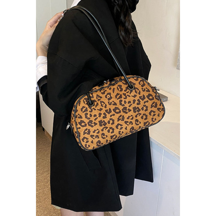 Leopard Suede Medium Shoulder Bag Caramel / One Size Apparel and Accessories