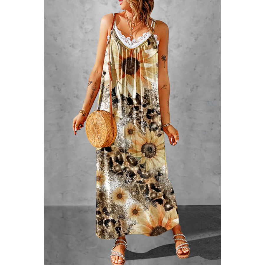 Leopard Sunflower Spaghetti Strap Dress Apparel and Accessories