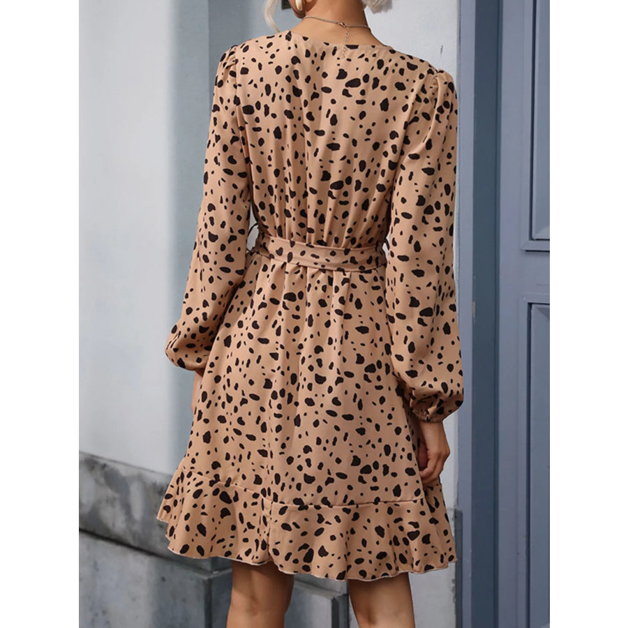 Leopard Surplice Wrap Mini Dress Apparel and Accessories